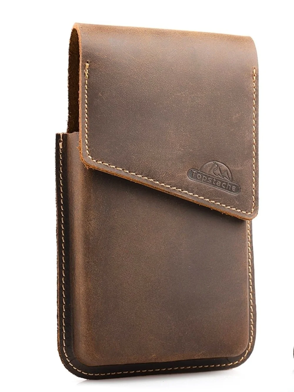 Topstache Leather Phone Holster with Belt Clip - L, Dark Brown